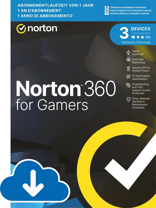 Produktbild Norton LifeLock 360 for Gamers 50GB 3 Device 1 Year ESD (3 User, 3 Geräte/User, 12 Monate)