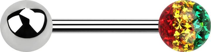 Star Piercing Barbell silber mit Kristall Kugel Rasta Epoxy Schutzschicht (ohne Messing, Chirurgenstahl 316L)