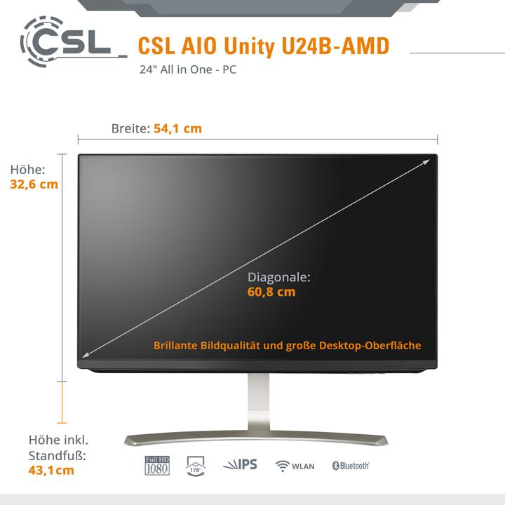 Actual product image CSL All-in-One-PC Unity U24B-AMD / 5700G / 1000 GB / 16 GB RAM / Win 11 Pro (AMD Ryzen 7 5700G, 16 GB, 1000 GB, AMD Radeon Graphics)