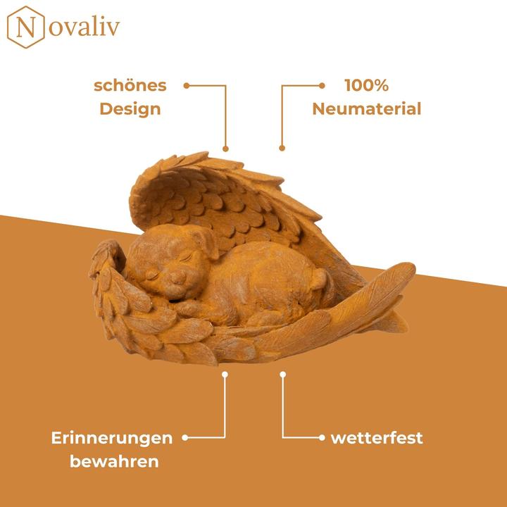 Produktbild Novaliv Grabschmuck Hund Engelsfügeln rostfarben 22x13x13 cm Grabdekoration wetterfest Grabfigueren