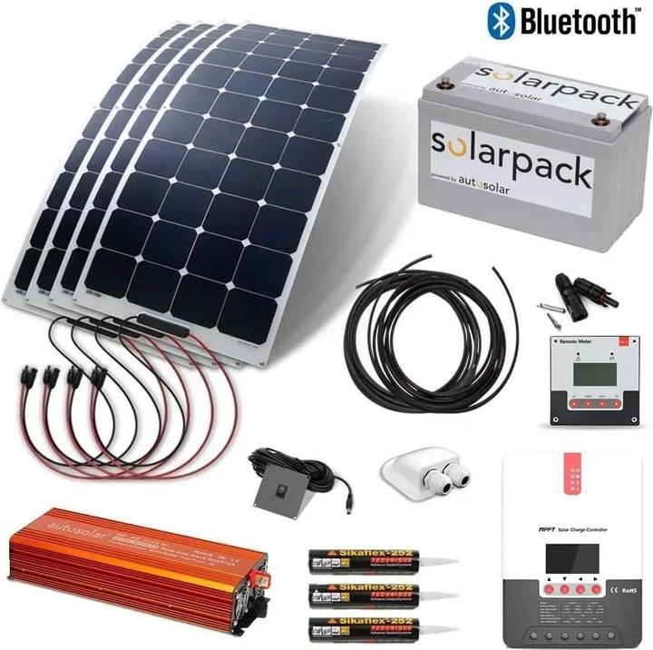 Immagine prodotto Autosolar Pacchetto completo 640W flessibile con batteria al litio 2560Wh e inverter 2000W (660 W)