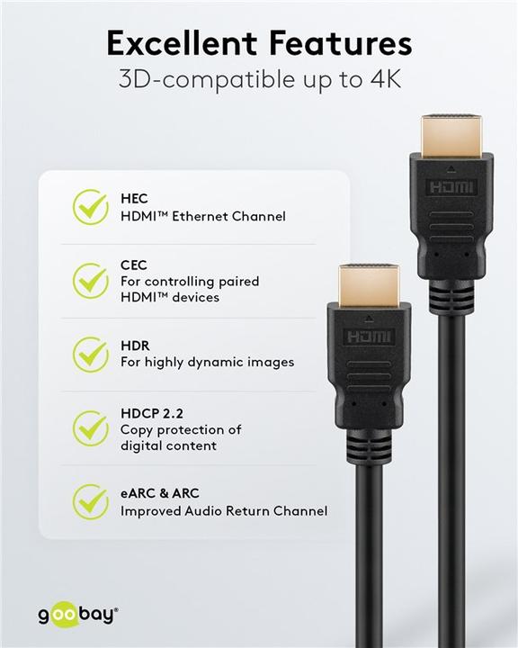 Produktbild Goobay Series 2.1 8K Ultra High-Speed HDMI™ Kabel mit Ethernet, zertifiziert, 0.5 m, Schwarz (0.50 m, HDMI)