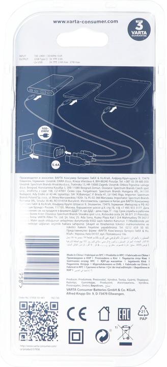 Produktbild Varta Wall Charger 27W 2 x USB 2,4A + USB Typ C 3,0A (27 W)