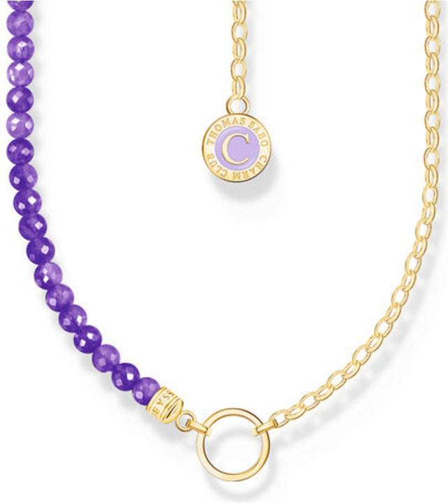 Thomas Sabo Member Charm Halskette mit Gliedern und imitiertem Amethyst vergoldet (Emaille, 925er Silber, 40 - 45 cm)