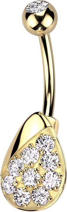 Star Piercing Banane vergoldet mit Kugel vergoldet Kristall silber und Tropfen mit Kristallen silber (Chirurgenstahl 316L, Messing)
