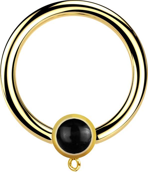 Produktbild Star Piercing Micro Closure Ring vergoldet mit Zylinder schwarzer Onyx Stein Ring für Anhänger (Chirurgenstahl 316L, Mineralisch, ohne Messing)