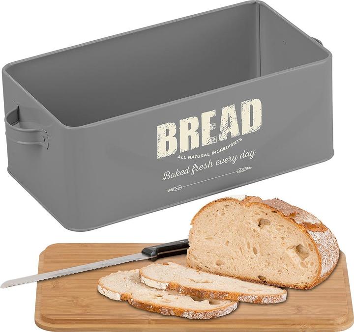 Produktbild Rosenstein & Söhne Retro-Brotkasten aus Stahlblech mit Bambus-Schneidebrett-Deckel