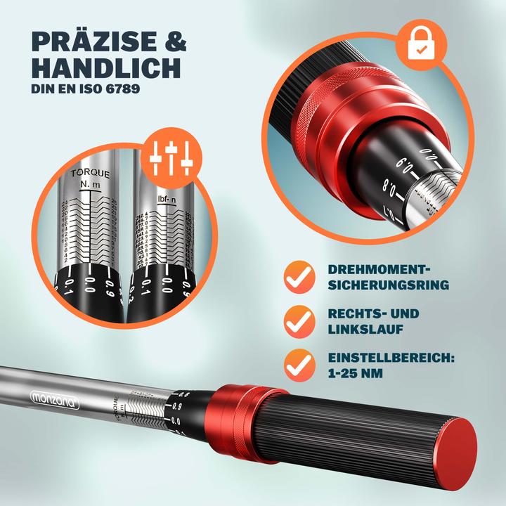 Image du produit Monzana Clé dynamométrique 1-25 Nm vélos motos (1/4", 1 Nm, 25 Nm)
