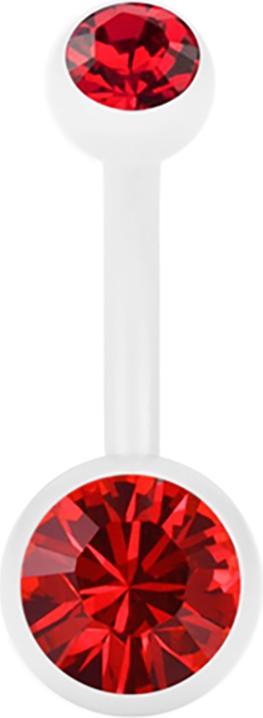 Star Piercing Banane Pure White mit zwei Swarovski Kristallkugeln rot (ohne Messing, Chirurgenstahl 316L)