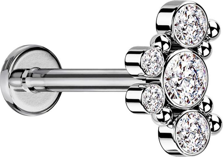 Star Piercing Micro Labret Innengewinde silber sechs Kugeln fünf Kristalle silber (ohne Messing, Chirurgenstahl 316L)