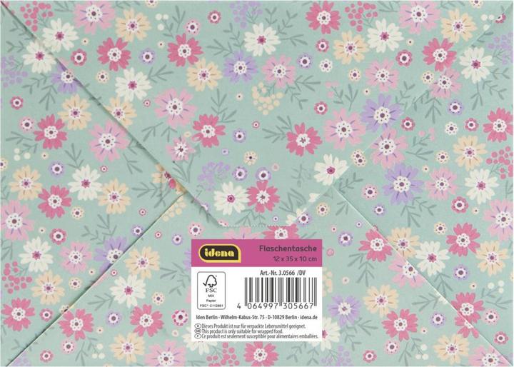 Produktbild Idena Flaschentasche Blumen Kraftpapier 140g/m² grün 12,5x35x9cm (Flaschentasche)