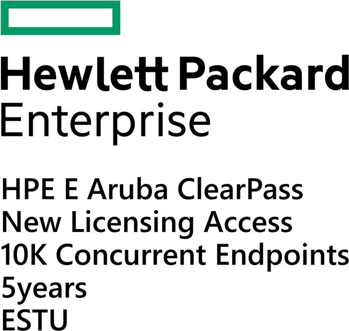 Produktbild HPE E Aruba ClearPass, New Licensing, Access, 10K Concurrent Endpoints 5yr, E-STU (1 Geräte)