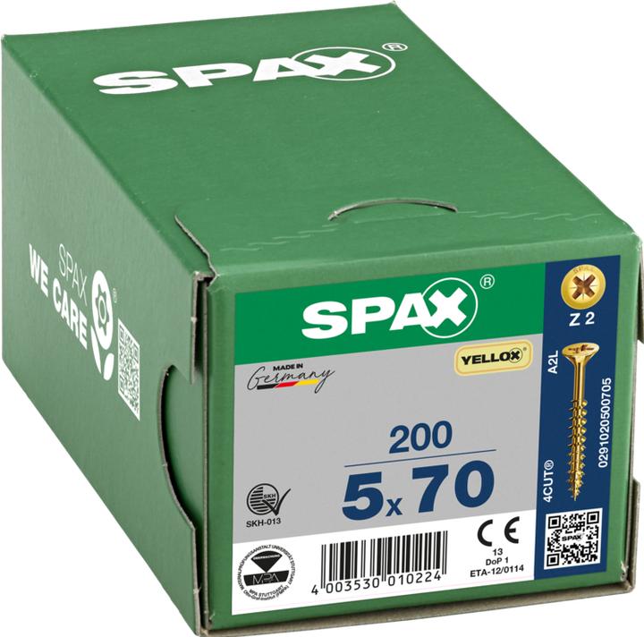 Image du produit Spax Vis R 88094 tête fraisée avec pointe/croix -PZ 5 x 70/41-Z acier électrozingué jaune (200 Vis par pièce)