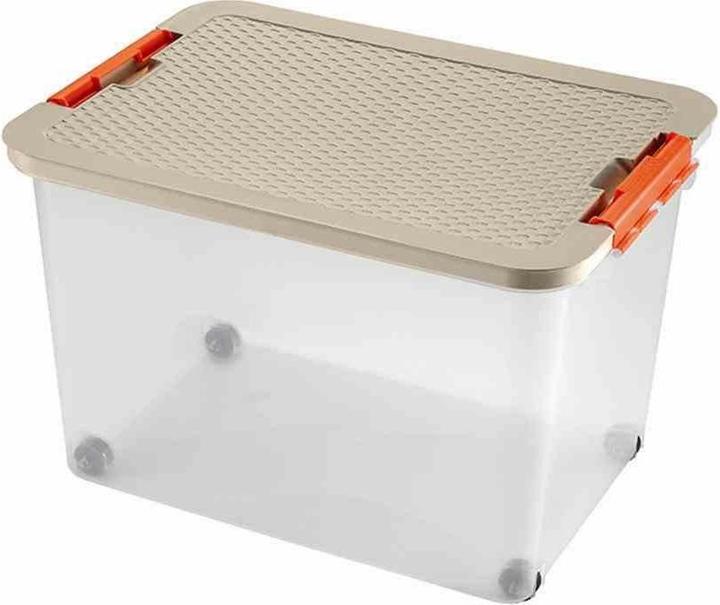 Heidrun Rollerbox aus Kunststoff in Farbe transparent, 52x37x34 cm Inhalt: 45 l, Deckel in Rattan-Optik (52 x 37 x 34 cm, 45 l)