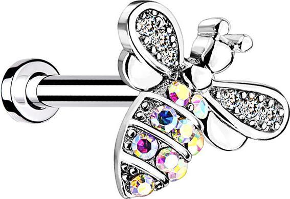 Produktbild Star Piercing Micro Labret Innengewinde silber Biene mit Kristallen (Chirurgenstahl 316L, Messing)
