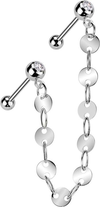 Star Piercing Micro Barbell silber mit Kugel und Kugeln Kristall silber Verbindungskette Scheiben (Chirurgenstahl 316L, Messing)