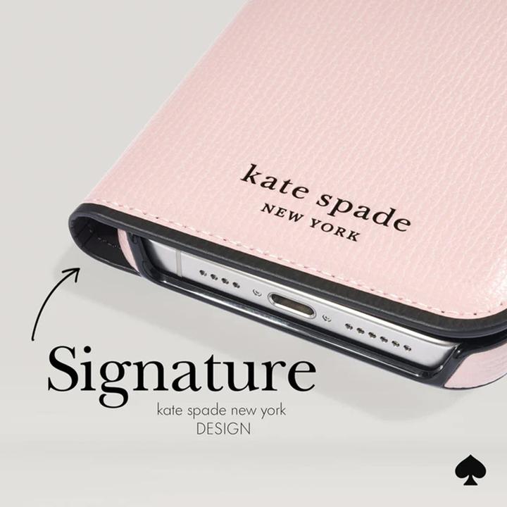 Produktbild Kate Spade Wrap Folio Case - Skórzane etui z klapką iPhone 15 (Pale Vellum) (Apple iPhone 15)