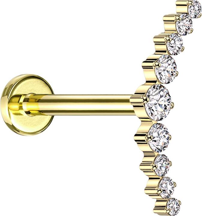 Immagine prodotto Star Piercing Micro labret filo interno placcato oro curvo argento nove cristalli rotondi argento (Titanio G23, senza ottone)