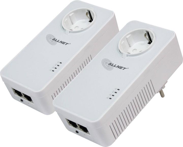 Produktbild Allnet Powerline 1200Mbit 2er Bundle Bridge RJ45 HomePlugV2 "SmartLink" Passtrough ALL1681205v2 (1200 Mbit/s)