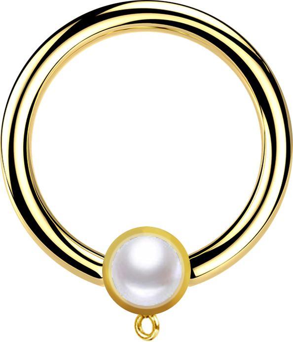 Star Piercing Micro Closure Ring vergoldet mit Zylinder Perle weiss Ring für Anhänger (ohne Messing, Chirurgenstahl 316L)