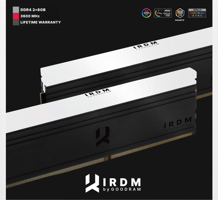 Actual product image Goodram IRDM 3600 MT/s 2x8GB DDR4 KIT DIMM RGB (2 x 8GB, 3600 MHz, DDR4-RAM, DIMM)