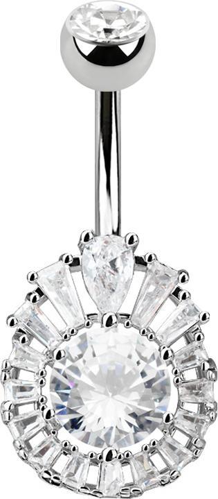 Star Piercing Banane silber Prinzessin mit grossem Kristall (Chirurgenstahl 316L, Messing)