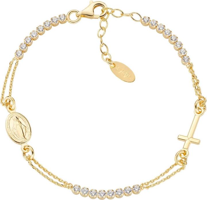 Amen Rosary Style Tennis Cross Armband (16 cm, Silber 925)