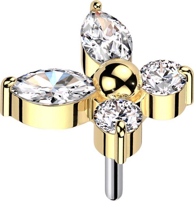 Star Piercing Threadless Schmetterling vergoldet Kristalle silber (ohne Messing, Titan G23)