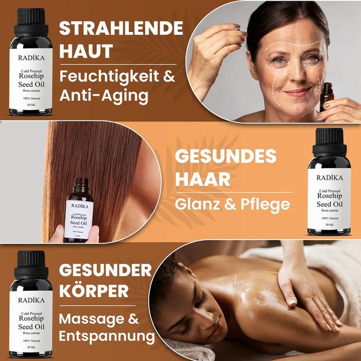 Image du produit Radika Huile de cynorrhodon, pressée à froid, 100% pure, BIO, naturelle, 30 ml (Huile pour le corps, 30 ml)