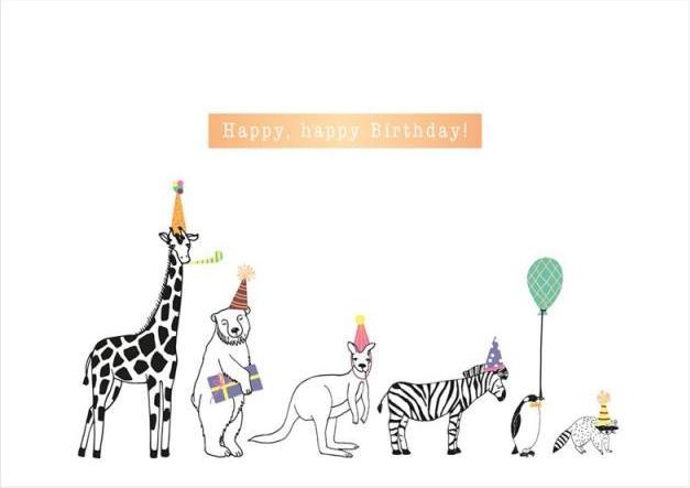 Immagine prodotto Cartolina stampata in modo unico con animali in un'atmosfera di festa (1 pz.)