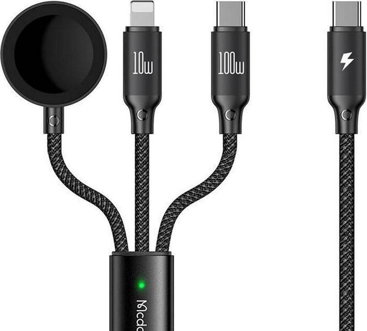 Mcdodo 3 en1 Set USB-C vers Type-C & Lightning + chargeur sans fil pour Apple Watch (1.20 m, USB 3.2 Gen 1, 100 W)