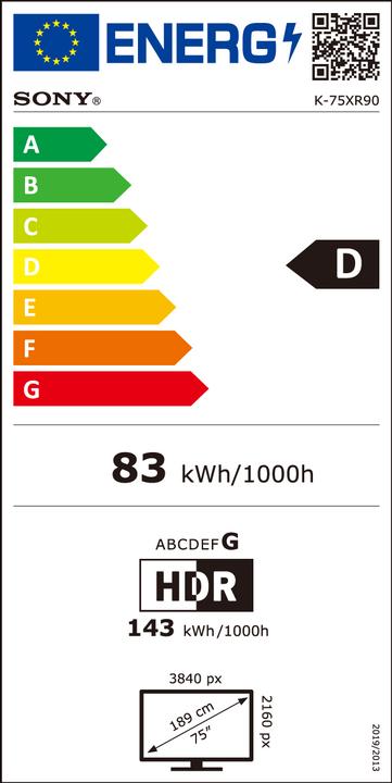 Energielabel Sony K-75XR90 (75", Bravia 9, QLED, Mini-LED, 4K, 2024)