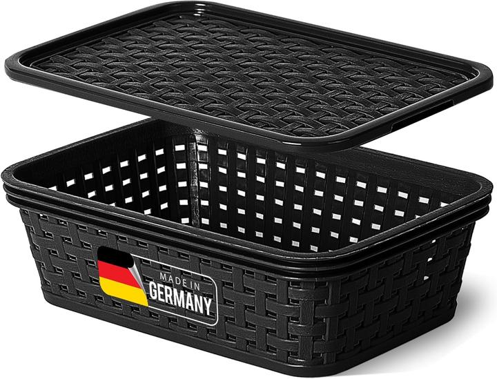 Produktbild Novaliv Aufbewahrungsbox mit Deckel Mini 1L Korb Schwarz in Rattan Design Lebensmittelecht Aufbewahr (1 l)