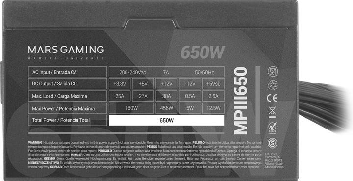 Productafbeelding Mars Gaming MPIII650 Voeding 650 W 20+4 pin ATX Zwart (650 W)