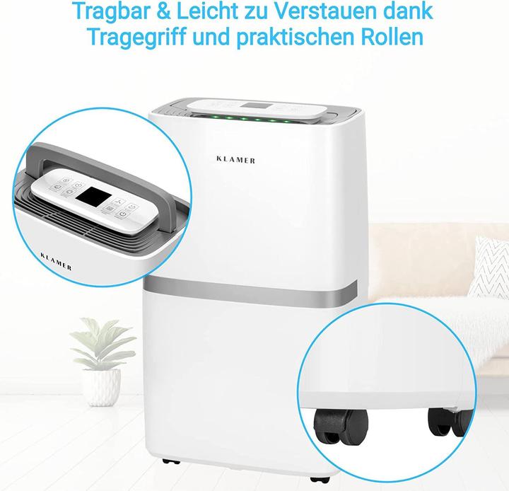 Actual product image KLAMER Luftentfeuchter 25L, 195m³ Luftumwälzung pro Stunde, 420W Entfeuchter, 5.5L Tank (35 m², 25 l/24h)