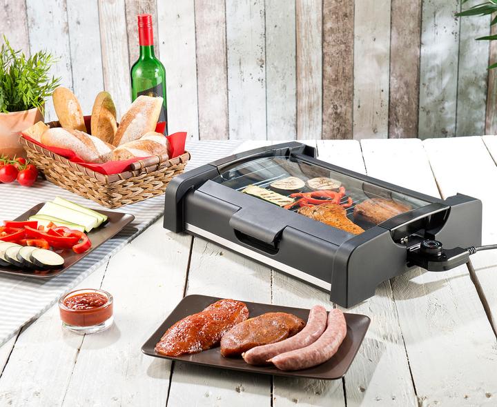 Produktbild Rosenstein & Söhne Tischgrill mit Glasdeckel, Keramik-beschichtete Grillplatte