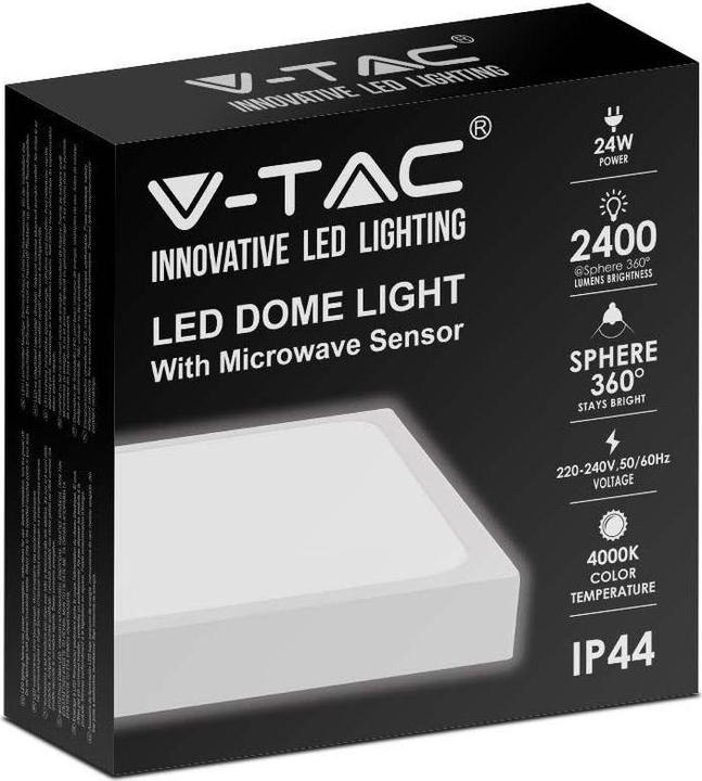 Image du produit V-TAC Plafon 24W LED Kwadrat IP44 Czujnik Ruchu Mikrofalowy 30x30cm Biały VT-8624SW-SQ 4000K 2400lm (4 m)