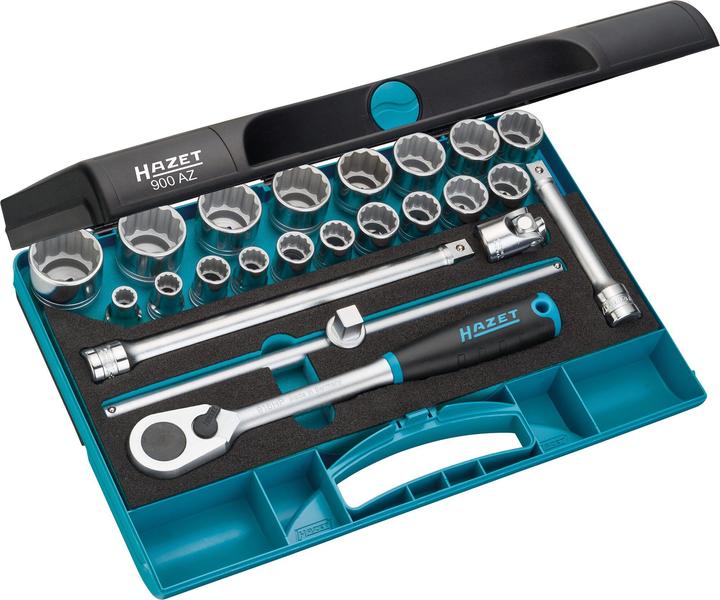 HAZET Socket set 900AZ ∙ Square, hollow 12.5 mm (1/2 inch) ∙ Outside 12-point traction profile ∙ 3⁄… (3/8")