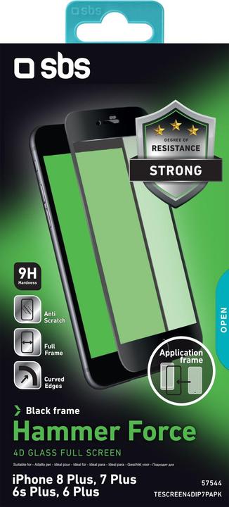 Produktbild SBS Glas Displayschutz 4D Vollbild für iPhone 8 Plus/7 Plus/6s Plus/6 Plus mit Applikator (1 Stück, Apple iPhone 6s Plus, Apple iPhone 6 Plus, Apple iPhone 8 Plus, Apple iPhone 7 Plus)