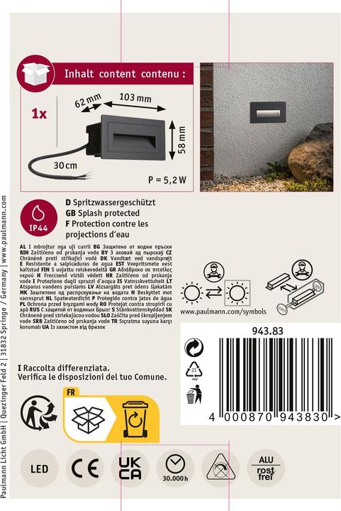 Produktbild Paulmann Wandeinbauleuchte Long (500 lm, IP44)