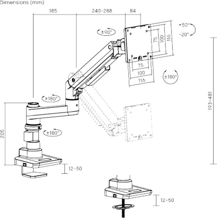 Actual product image Wiltec Monitor mount desk up to 20kg Monitor mount VESA flat & curved