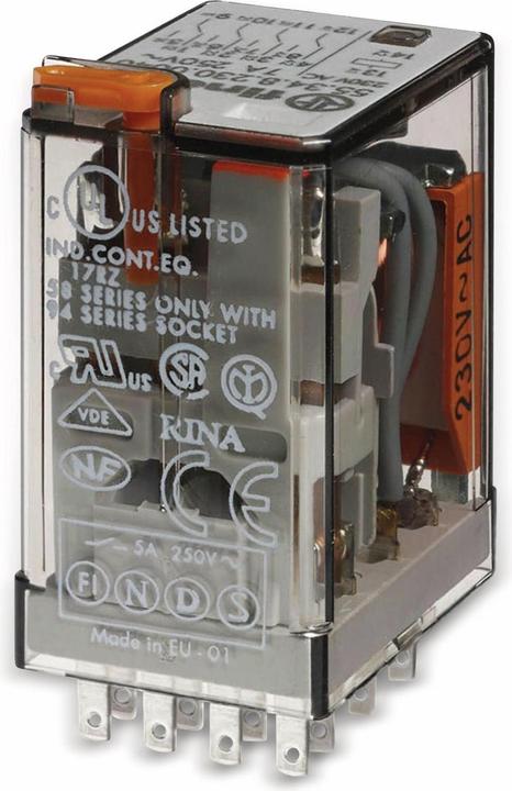 Actual product image Finder 4PDT mini plug-in relay,7A 24Vac coil