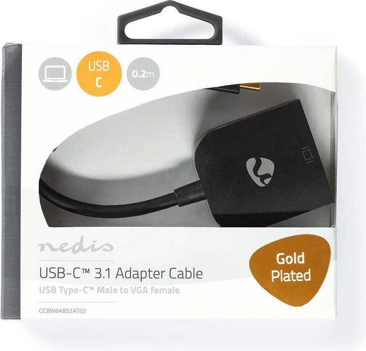 Actual product image Nedis USB adapter USB 3.2 Gen 1 USB-CT male VGA female 0.20 m round Gold-plated PVC Anthracite Verpac (USB-C, 20 cm)