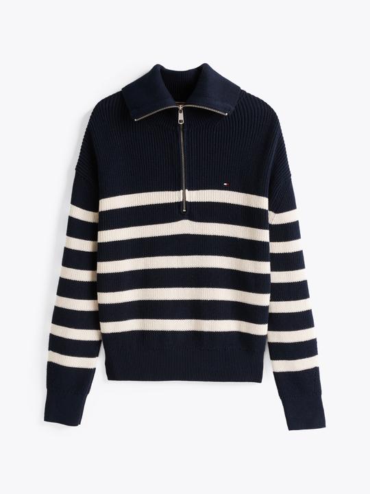 Tommy Hilfiger Cardigan Dames Trui Gebreid Katoen - Blauw/Wit - Maat S (S)