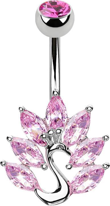 Star Piercing Banane silber mit Kugel Kristall pink Pfau (Chirurgenstahl 316L, Messing)