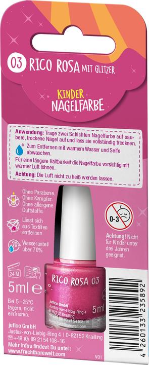 Immagine prodotto Fruchtbar Colori per unghie per bambini (Rosa Rico con glitter, Smalto)