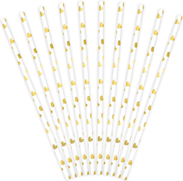 Partydeco Paille en papier - Coeurs Or (10p.) (10 x)