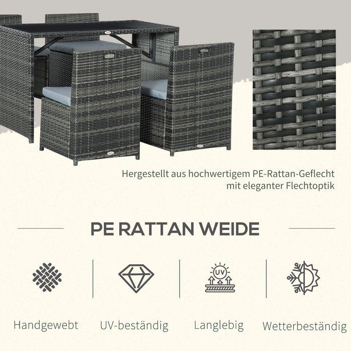 Produktbild Swisshandel24 Polyrattan Gartenmöbel für 4 Personen Rattan Essgruppe, Sitzgruppe mit Sofa Garnitur, Stahl, Grau