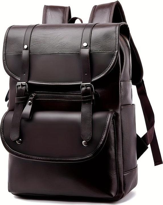 Only-Bags.Store Herren Vintage einfache PU-Leder grosse Kapazität Rucksack, Casual Outdoor Travel Backpack