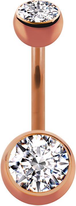 Star Piercing Banane rosegold mit zwei Kugeln Kristall silber (ohne Messing, Titan G23)